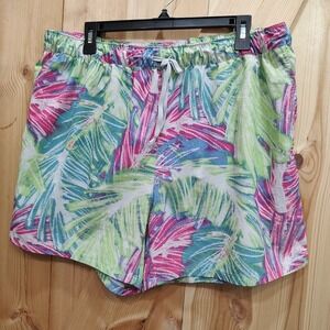 Reel Legend Swim‎ Trunks Mens Large White Green Floral Lined Bathing Suit Mens